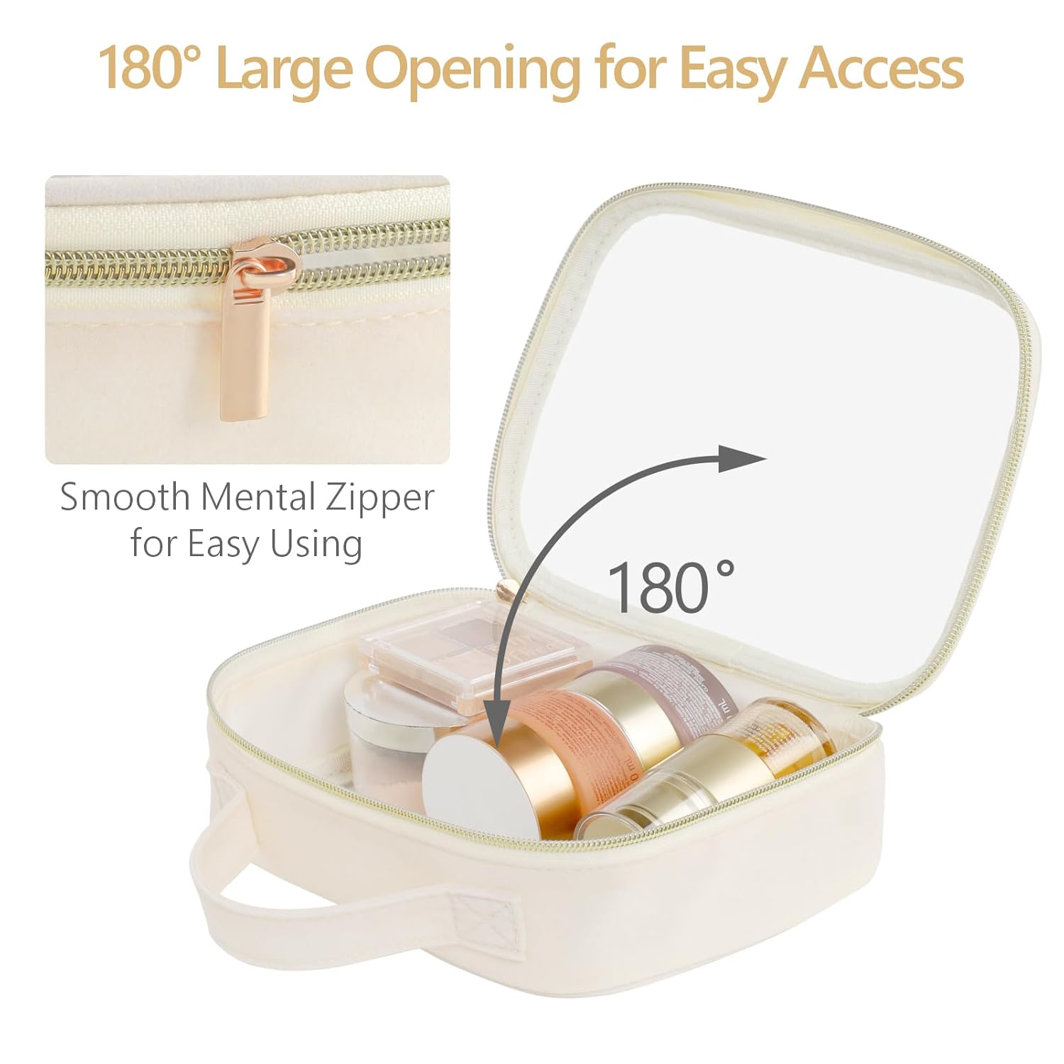 PACKISM Clear Makeup Bag - 2 Pack TSA Approved Toiletry Bag with Handle and 180° Large Opening, Sturdy Clear Toiletry Bag Fit Carry-on Travel Essential, Travel Bags for Toiletries, Creamy Off-White