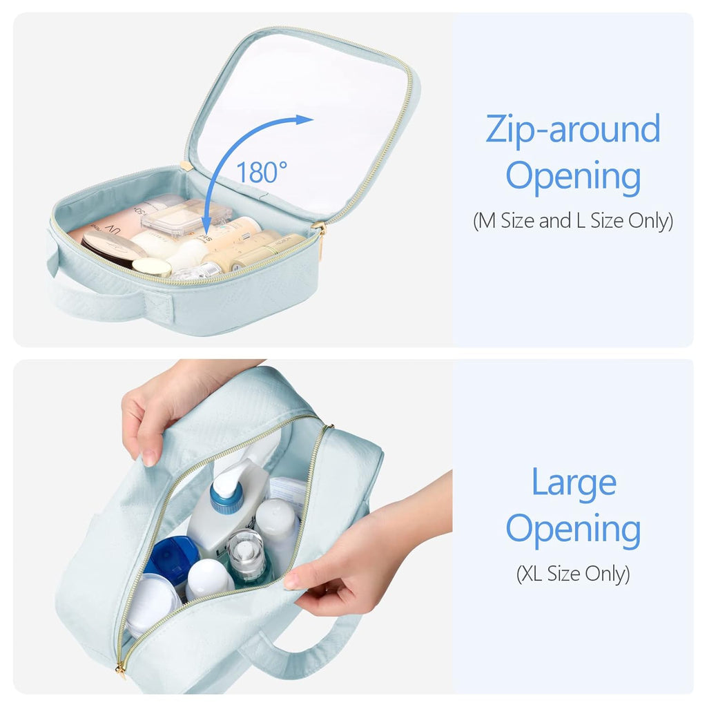 PACKISM Clear Toiletry Bags - 3 Pack Makeup Bags with Handle, Large Opening, Waterproof Cosmetic Bags for Travel Essentials, Grayish Blue