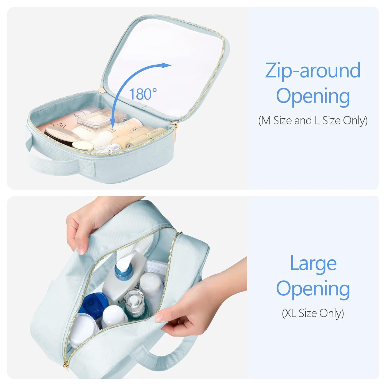 PACKISM Clear Toiletry Bags - 3 Pack Makeup Bags with Handle, Large Opening, Waterproof Cosmetic Bags for Travel Essentials, Grayish Blue