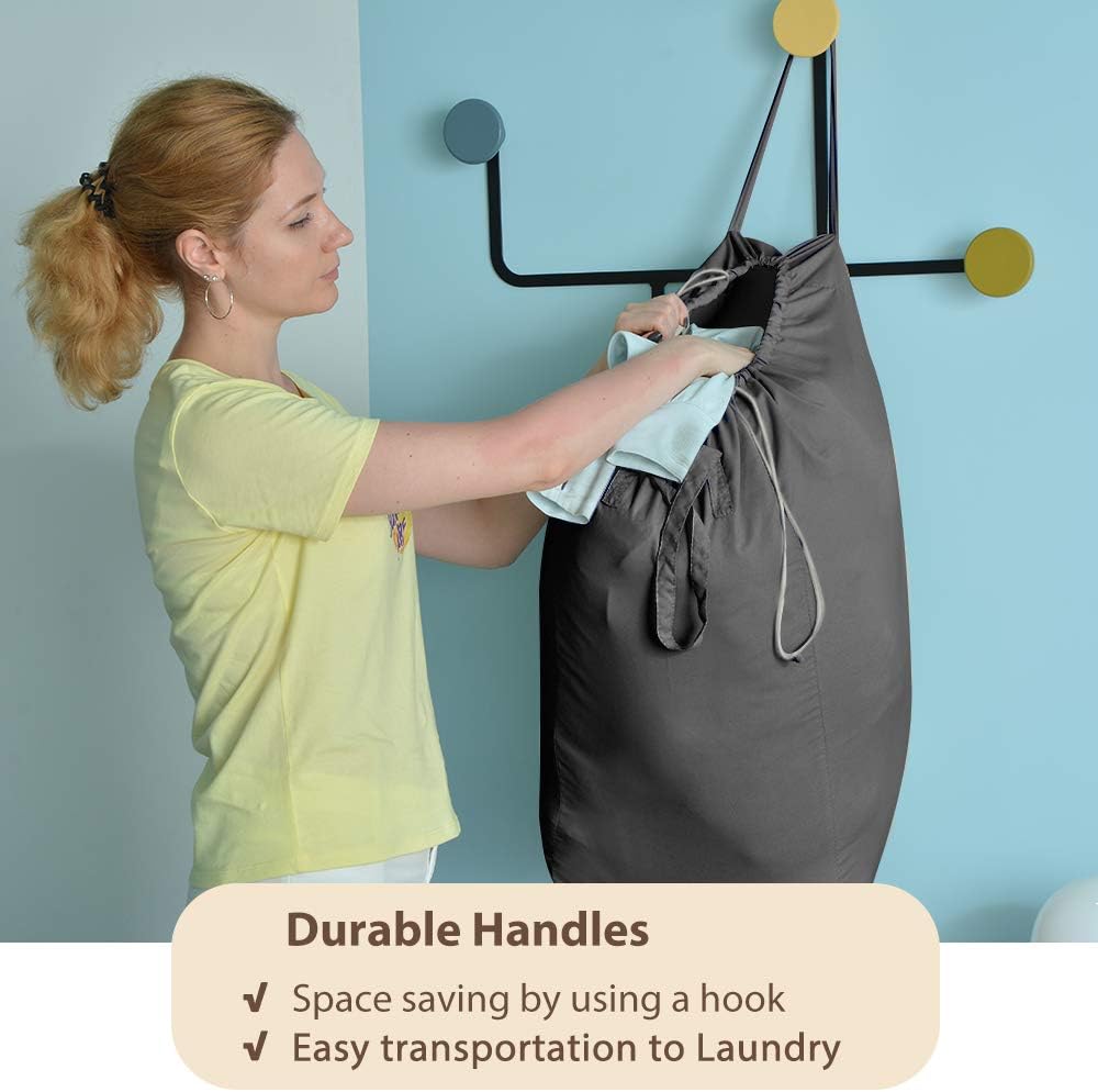 MCleanPin Washable Laundry Bags with Handles,140L Dirty Clothes Storage Bag for College Dorm or Travel, Laundry Liner Fit Most Laundry Hamper or Basket,2 Pack (Classic Black)