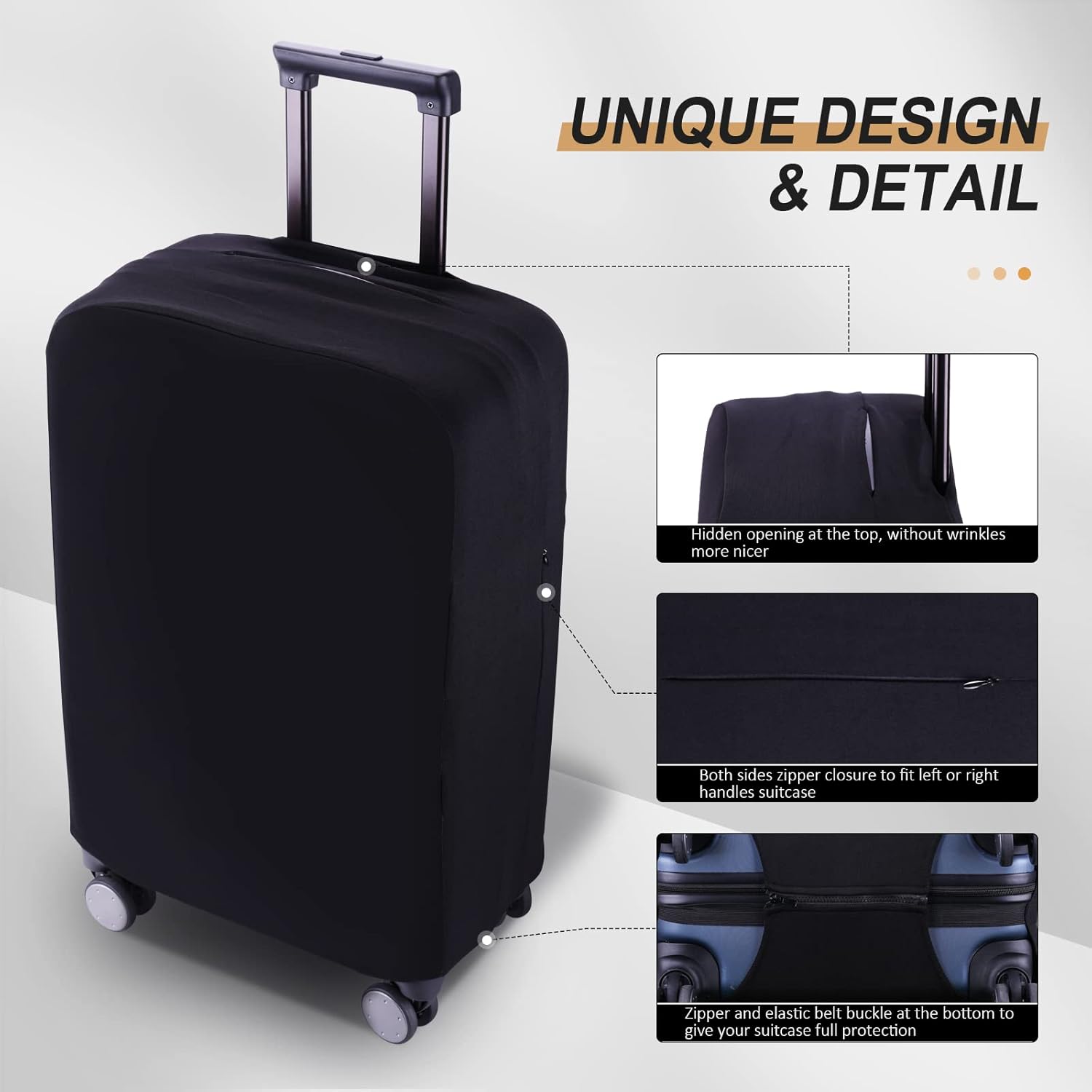 Travel Luggage Cover Suitcase Protector Scratch-Resistant Fit 19-31 Inch Suitcase, Not Included Suitcase (Black, 3XL(32-33inch))
