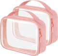 Travel Toiletry Bag,2 Pack Clear Makeup Bags with Handles,180°Opening Clear Cosmetic Bags for Traveling Women,Men,Travel Essentials,Pink