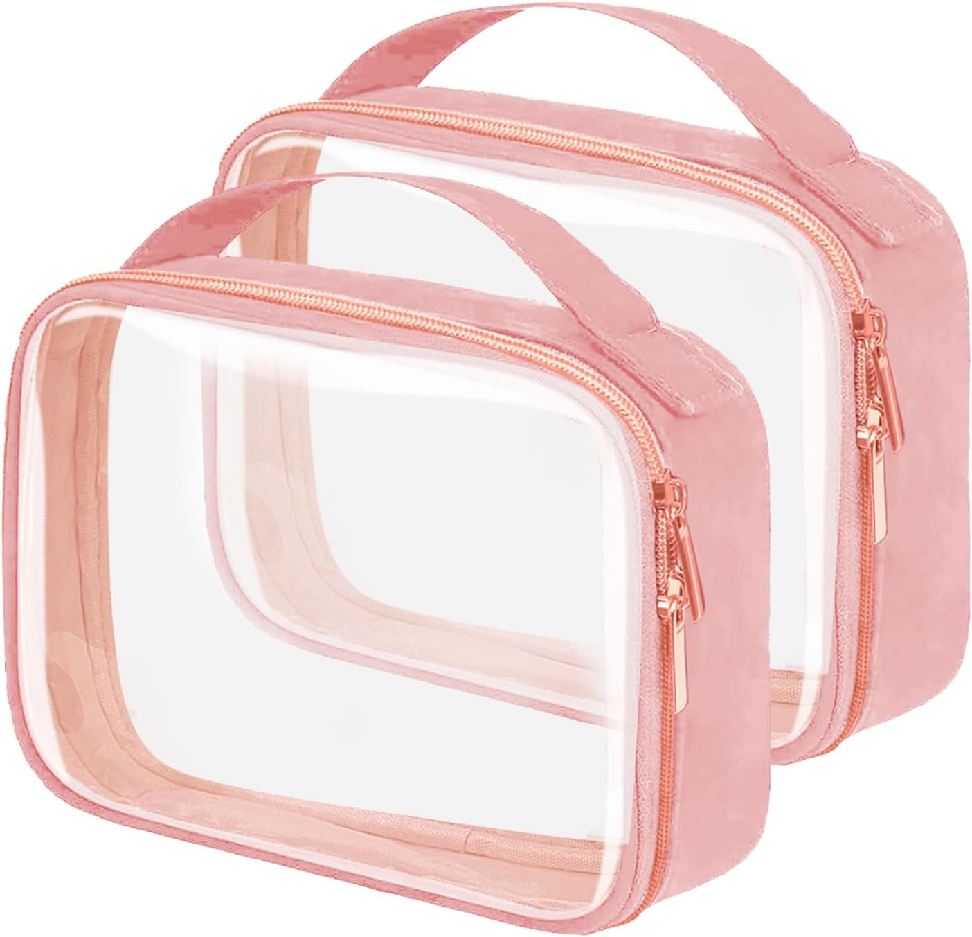 Travel Toiletry Bag,2 Pack Clear Makeup Bags with Handles,180°Opening Clear Cosmetic Bags for Traveling Women,Men,Travel Essentials,Pink