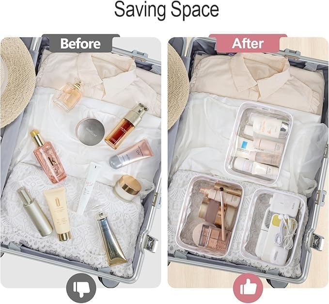 PACKISM TSA Approved Toiletry Bag - Clear Makeup Bags in 2 Size, Durable with Supporting Frame, Perfect for Travel Essentials, Carry-on Airport Airline Compliant Bag, White