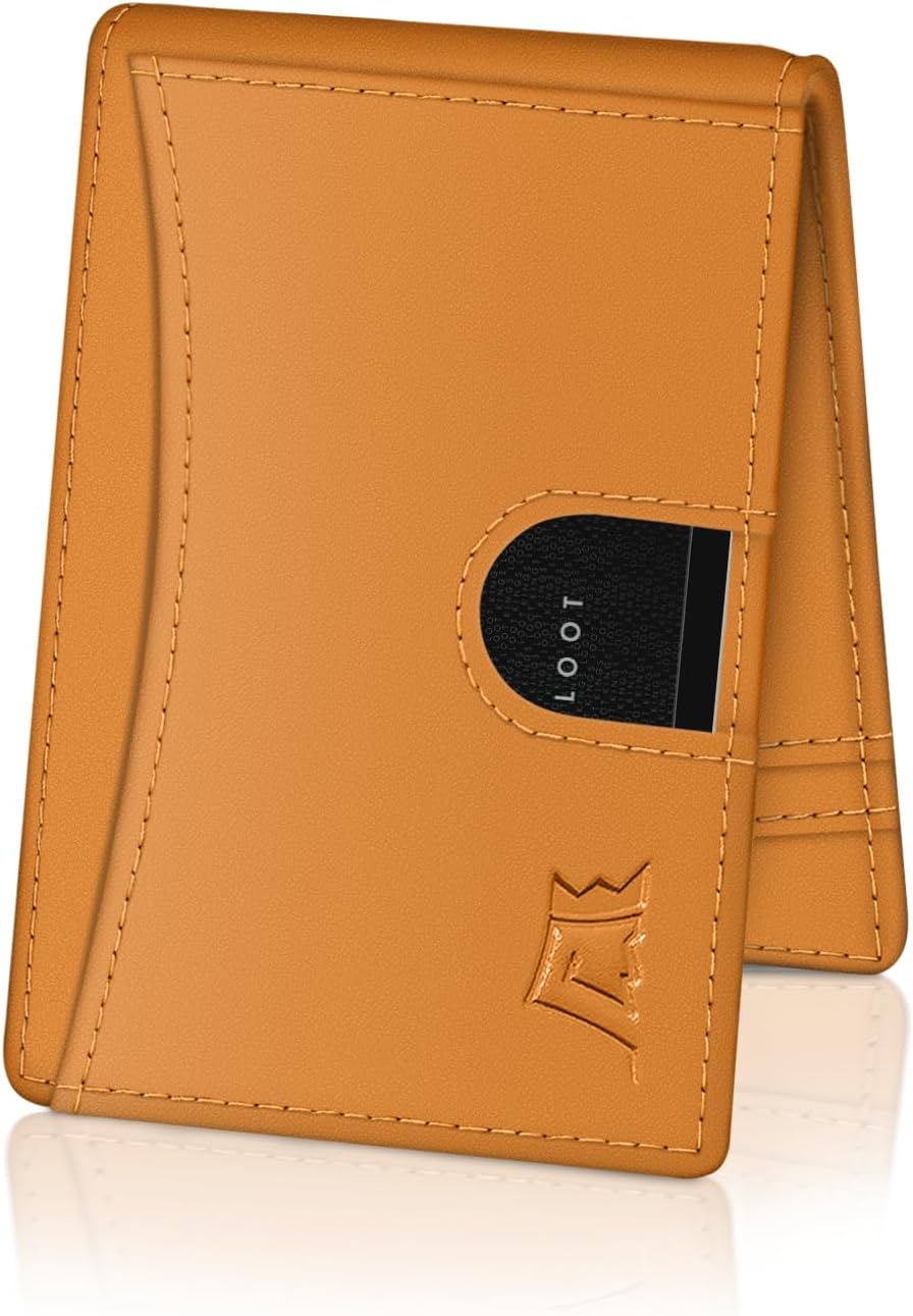 Kings Loot Custom Wallet for Men | Engraved Leather Slim Wallet with Money Clip | Personalized RFID Blocking Design | Minimalist & Stylish Wallets (Cognac)