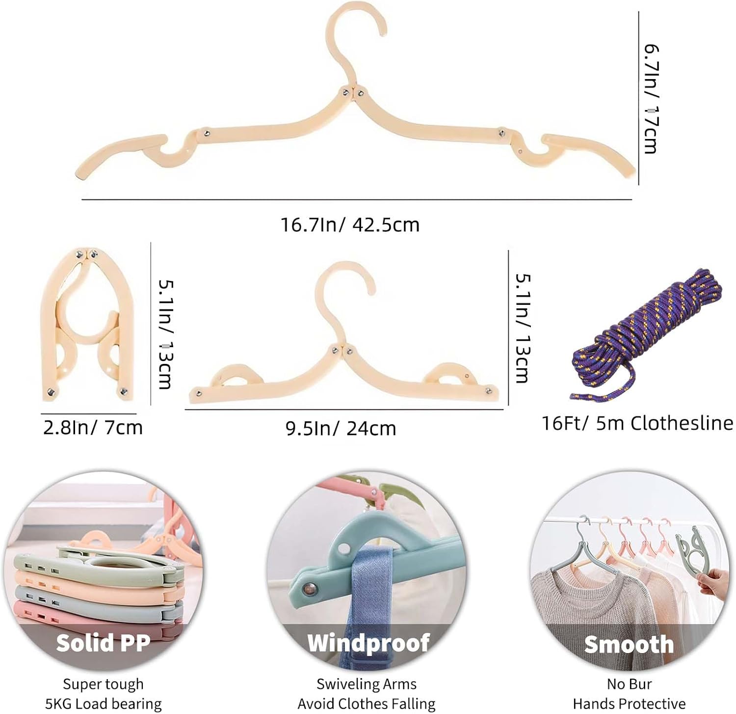 20 Pcs Foldable Travel Hangers - Portable Folding Collapsible Clothes Hangers Lightweight Travel Accessories Foldable Clothes Drying Rack Dorm Hanger for School Home with Clothesline