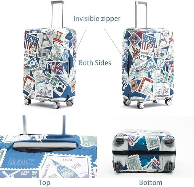 Travelkin Luggage Covers For Suitcase Tsa Approved,Suitcase Cover Protector Fit 18-32 Inch Luggage (Stamp, S)