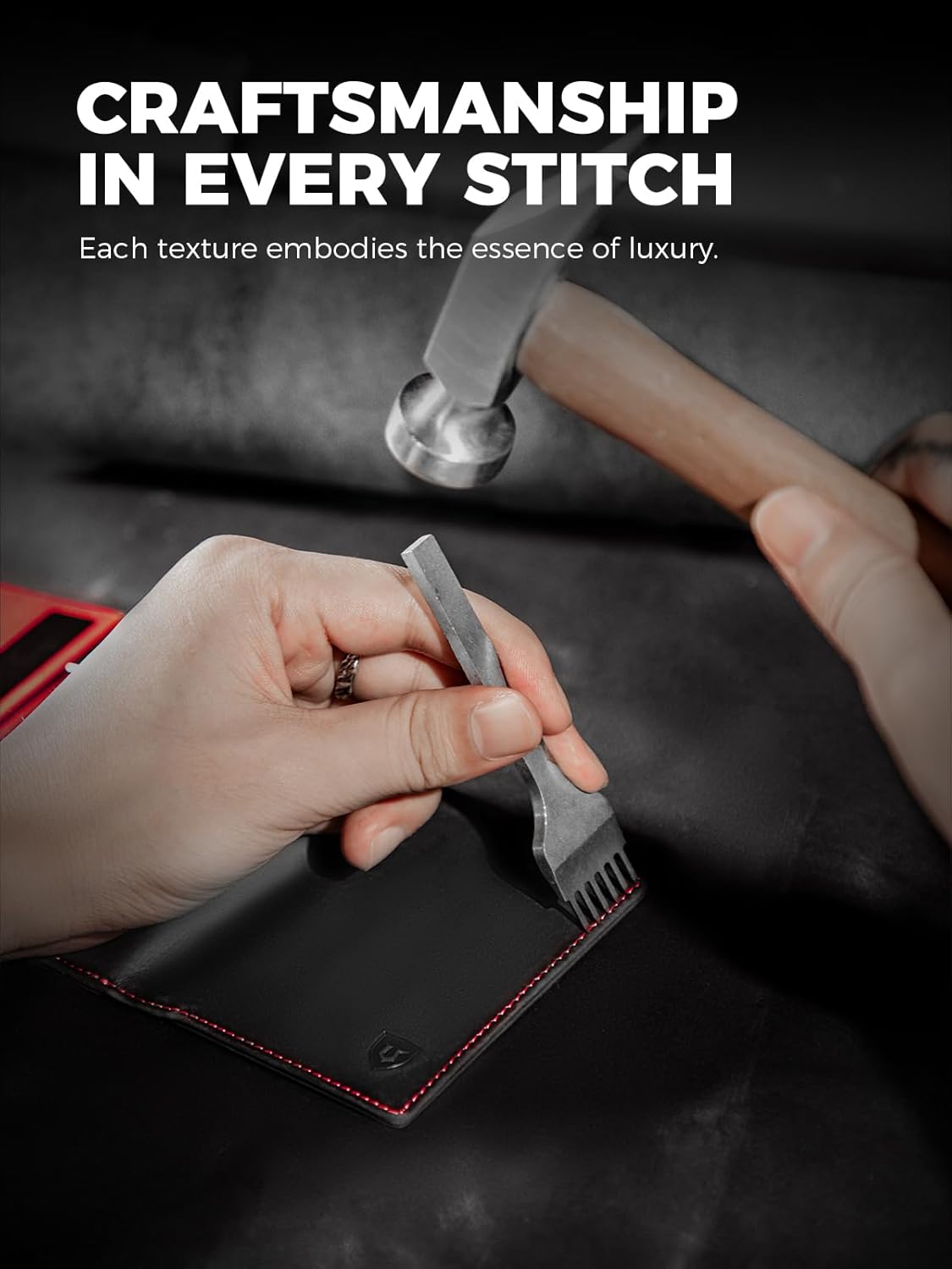 LORZOR Wallet for Men with Metal Card Holder, Pop Up Wallet, Finest Full Grain Leather Trifold Wallet, Smart, Minimalist, RFID Blocking, Front Pocket, ID Window, Black/Red