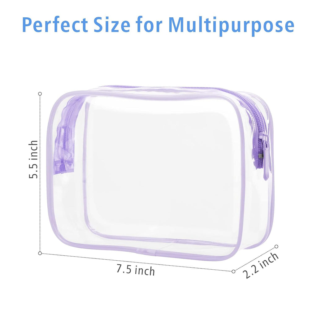 PACKISM Clear Toiletry Bag - 3 Pack Quart Size TSA Approved Toiletry Bag, Travel Makeup Cosmetic Bag for Women Men, Carry on Airport Airline Compliant Bag, Purple