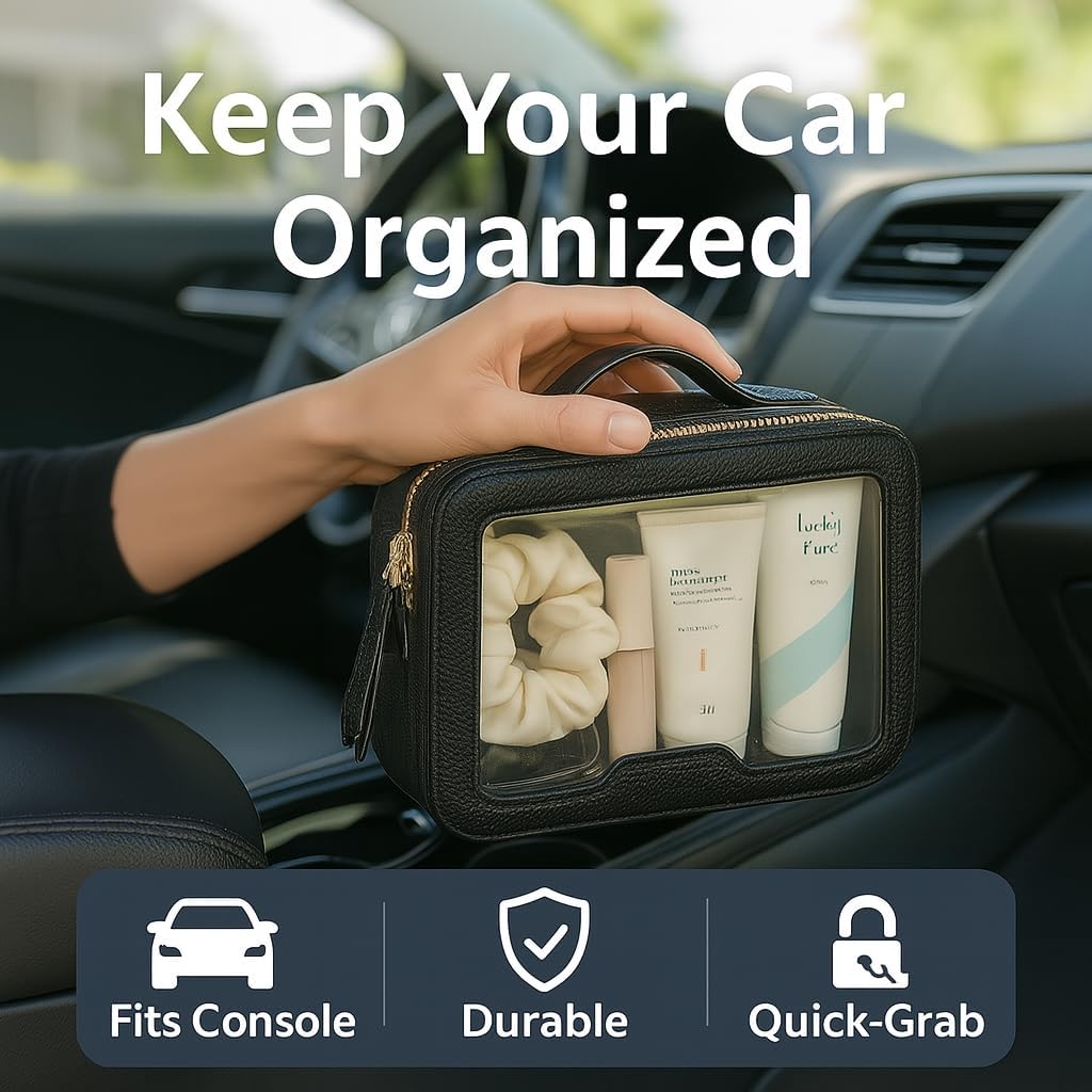 PACKISM TSA Approved Toiletry Bag - Pebbled Texture & Hard PU Leather Clear Quart Size Travel bag TSA Approved, Clear Travel Bag for Toiletries, Toiletry Bag for Women Gift (Black Medium)