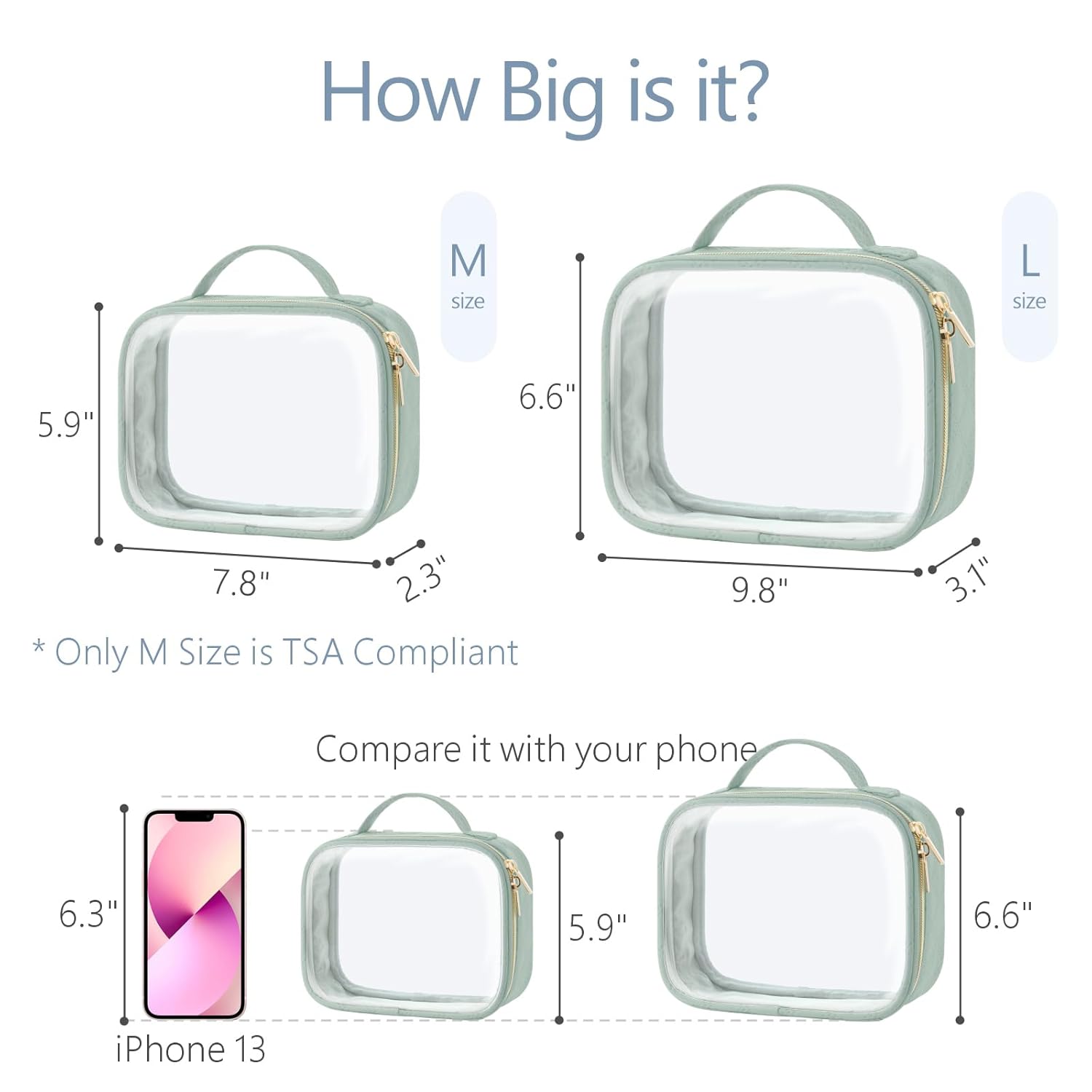 PACKISM TSA Approved Toiletry Bag, 2 Pack Clear Makeup Bags with Handle Large Opening, Clear Toiletry Bag Fit Carry-on Travel Essential, Travel Bags for Toiletries, Laurel Green