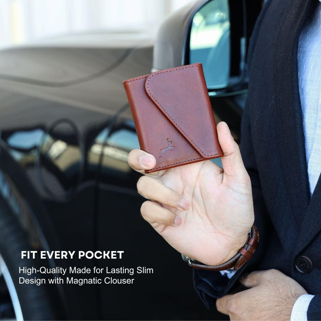 Leather RFID Wallet for Men, Slim Leather Mens Wallet, Handcraft Men's Wallets, Card Cases & Money Organizers, Magnetic Closure Sleek RFID Blocking Thin Mens Wallets with 9-12 Card Slots & Gift Box