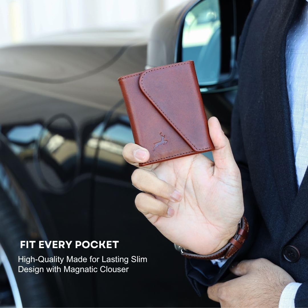 Leather RFID Wallet for Men, Slim Leather Mens Wallet, Handcraft Men's Wallets, Card Cases & Money Organizers, Magnetic Closure Sleek RFID Blocking Thin Mens Wallets with 9-12 Card Slots & Gift Box