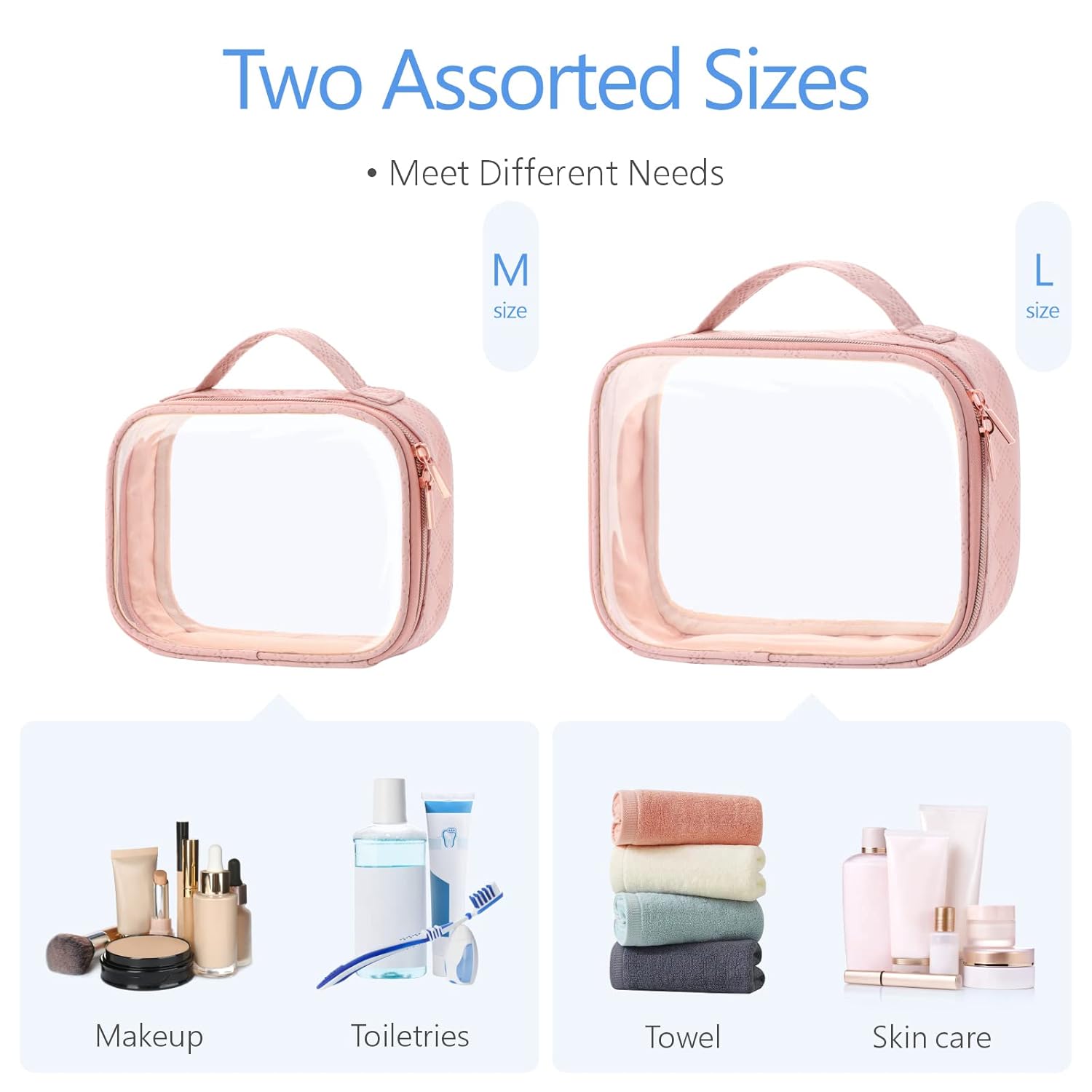 PACKISM Valentines Day Gifts for Him Her - TSA Approved Toiletry Bag - 180° Large Opening Clear Makeup Bags with Handle, Clear Toiletry Bags for Traveling Travel Essentials, Rose Pink