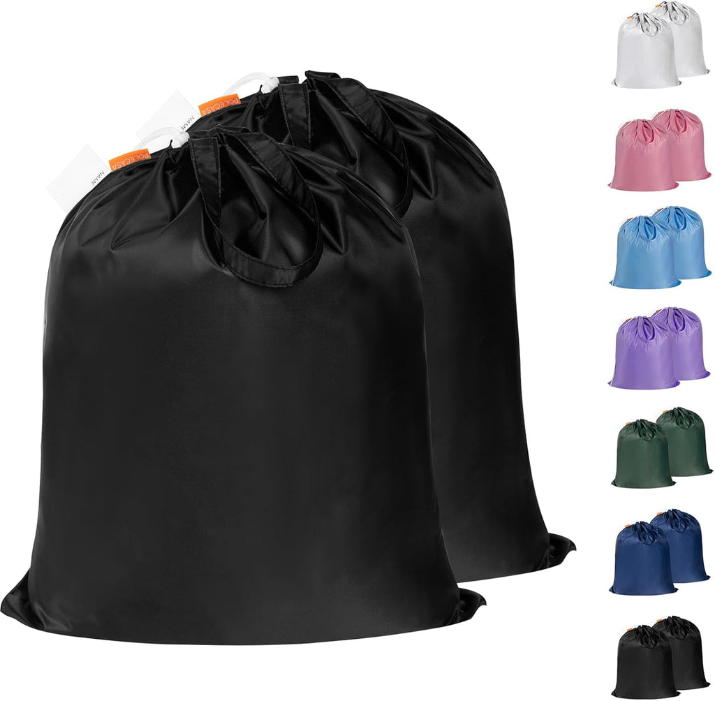 Polecasa Small Heavy Duty Laundry Bag with 130gsm Tear Resistant Fabric and Handles, Easy to Carry Durable Dirty Clothes Drawstring Bag, Perfect for College Dorm, Travel, 2 Pack 21”x24”,Black
