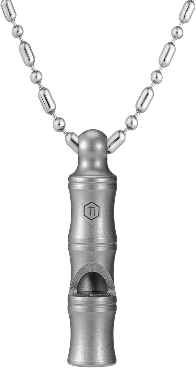KeyUnity Titanium Emergency Whistle with Metal Lanyard, 120dB+, One-Piece Outdoor Survival Whistle, Ultra-Light, Rustproof