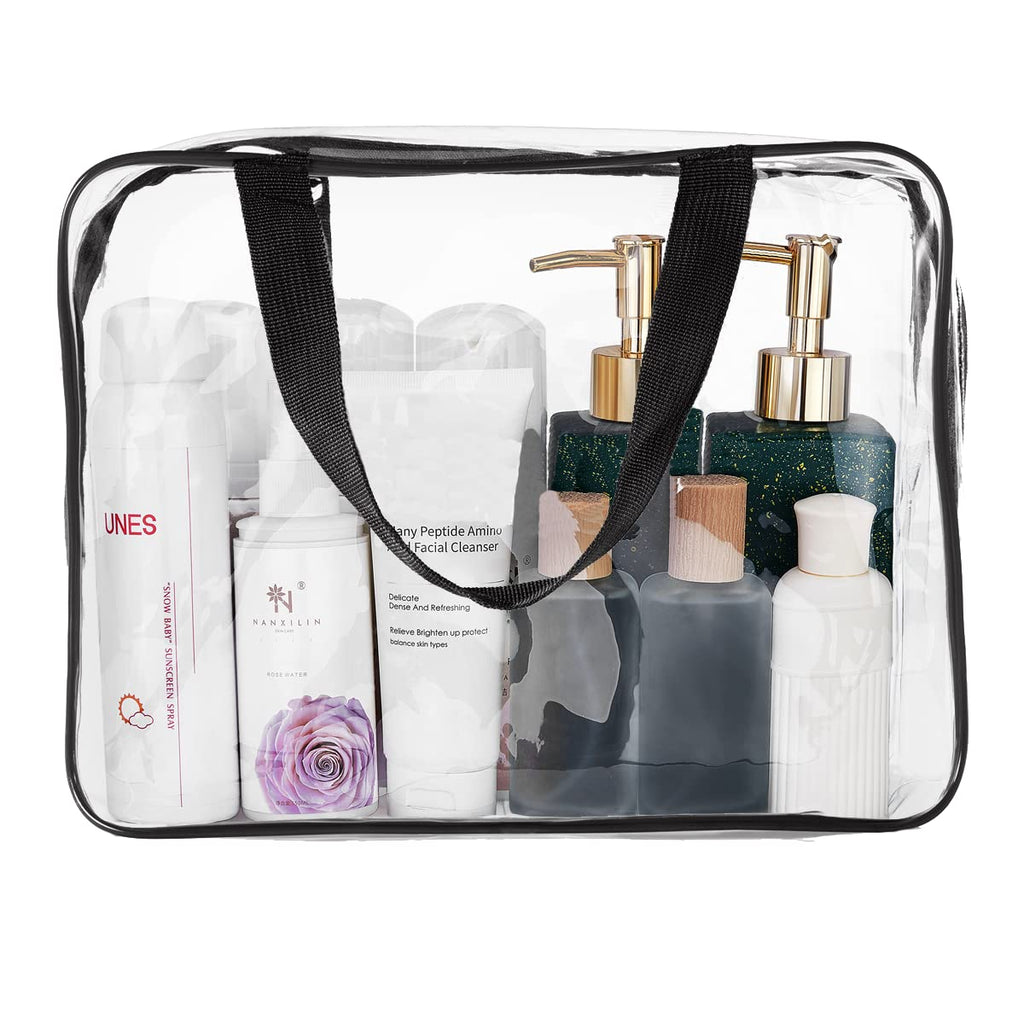 2Pcs Crystal Clear PVC Travel Toiletry Bag Kit for Women Men, Waterproof Vinyl Packing Organizer Storage Bags with Zipper Handle Straps, Cosmetic Pouch Carry on Airport Airline Compliant Bag Handbag