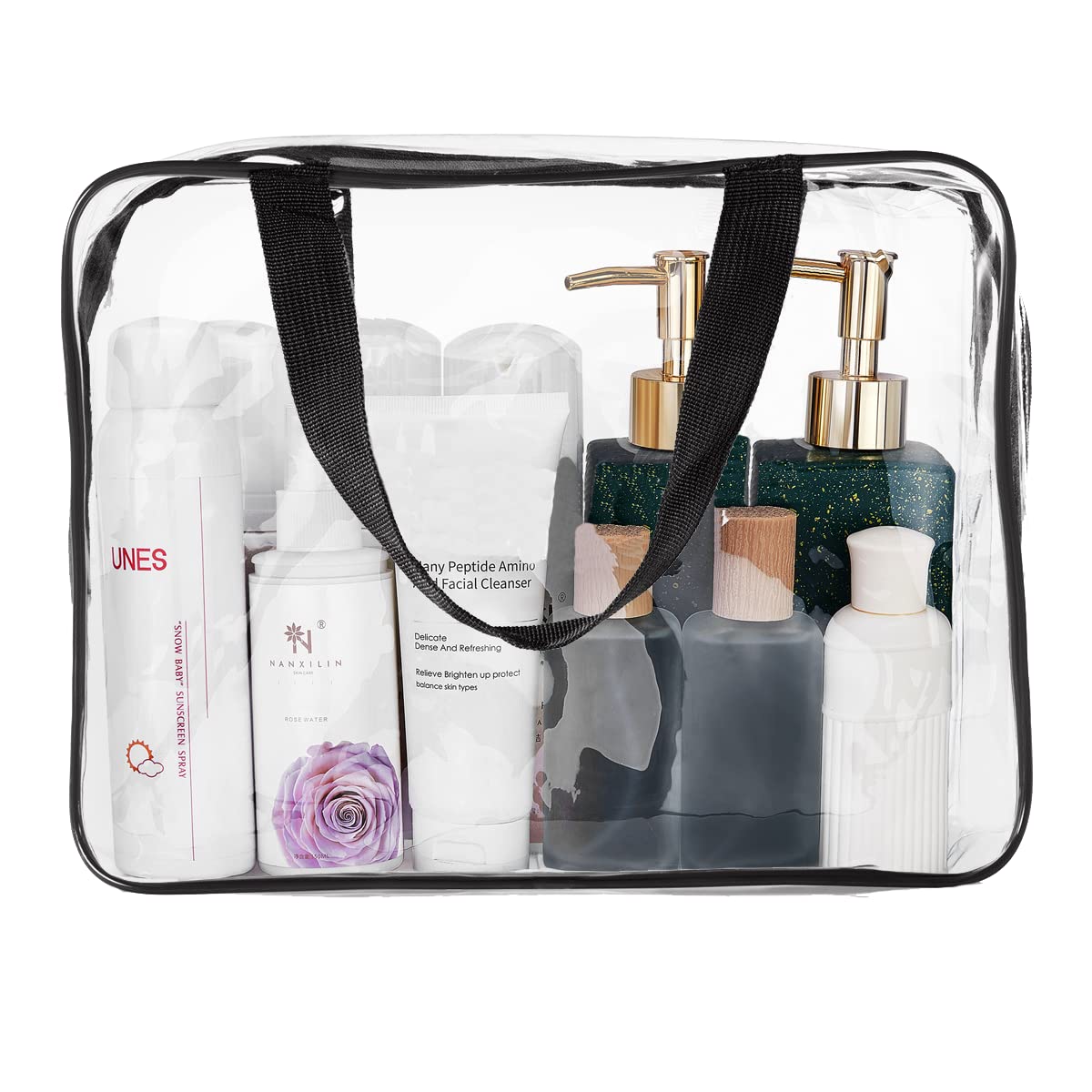 2Pcs Crystal Clear PVC Travel Toiletry Bag Kit for Women Men, Waterproof Vinyl Packing Organizer Storage Bags with Zipper Handle Straps, Cosmetic Pouch Carry on Airport Airline Compliant Bag Handbag