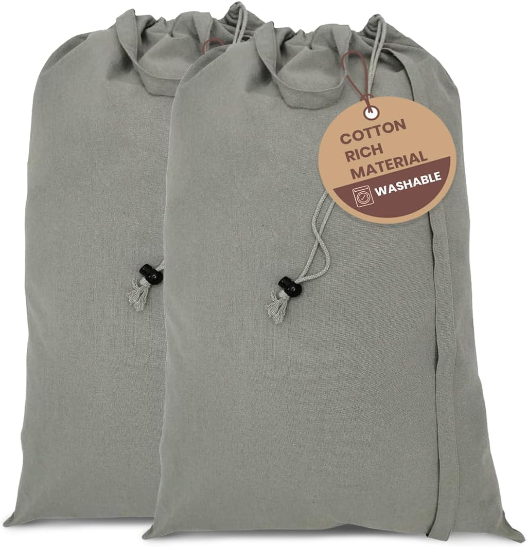 LFH Home Cotton Canvas Large Laundry Bag with Handle, Heavy Duty Drawstring Closure Washable Laundry Bags, School Travel, Home, Hotel, College Dorm, Organizer Sack, Toys Clothes 28x40 (Pack of 2)-Grey