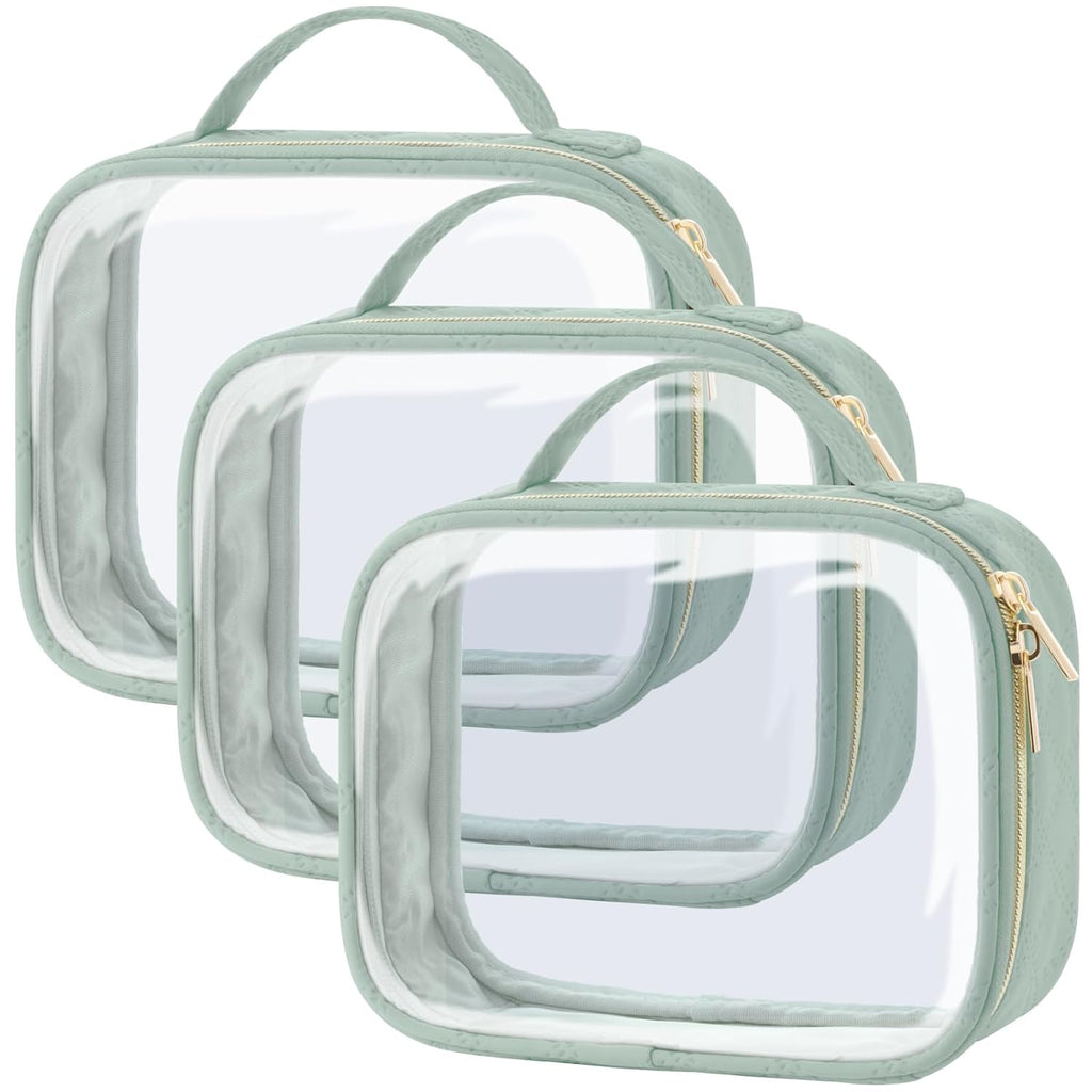 PACKISM TSA Approved Toiletry Bag - Clamshell Closing Clear Makeup Bags with Handle, Laurel Green, Quart-sized Clear Travel Bags for Toiletries, Carry-on Travel Essentials