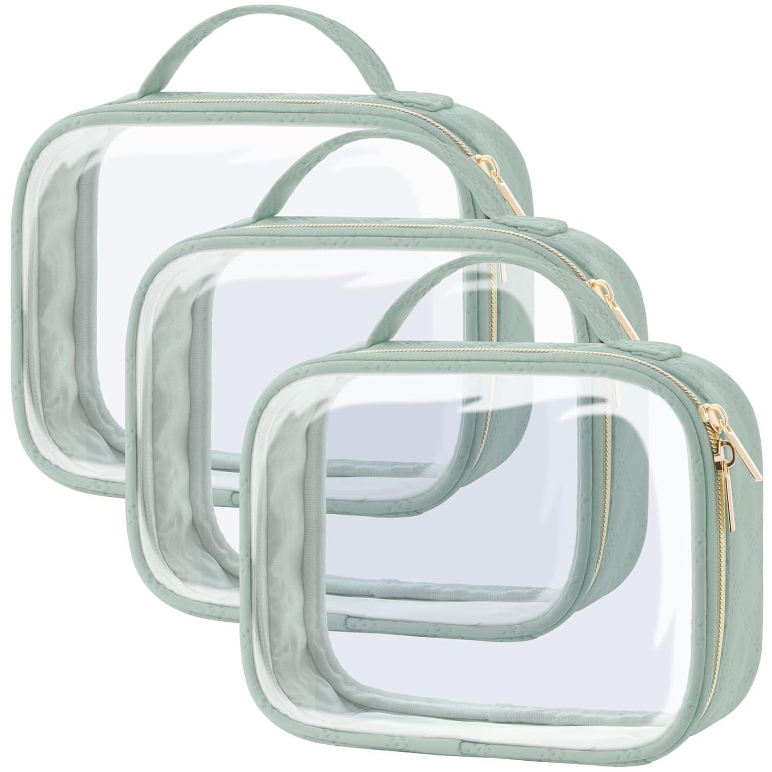 PACKISM TSA Approved Toiletry Bag - Clamshell Closing Clear Makeup Bags with Handle, Laurel Green, Quart-sized Clear Travel Bags for Toiletries, Carry-on Travel Essentials