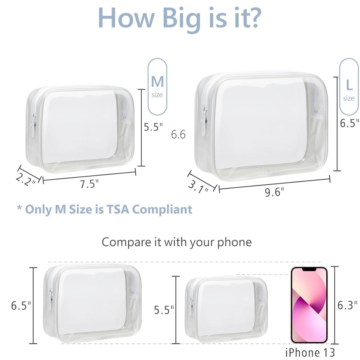 PACKISM Clear Makeup Bags - 2 Pack Quart Size Travel Bag TSA Approved Clear Travel Bags for Toiletries,Cosmetic Bags Carry onToiletry Bag TSA Approved Toiletry Bags, White