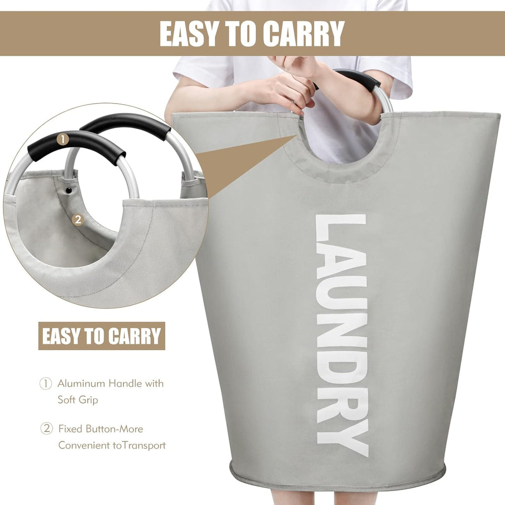 DOKEHOM 90L Large Laundry Basket, Collapsible Laundry Bag, Freestanding Tall Clothes Hamper, Foldable Washing Bin (Grey)