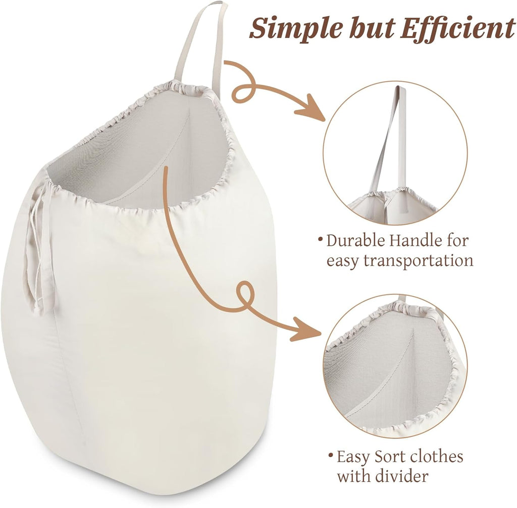 MCleanPin 87L Washable Laundry Bag with Handles, Travel Laundry Bag with Build in Divider, Beige with Divider