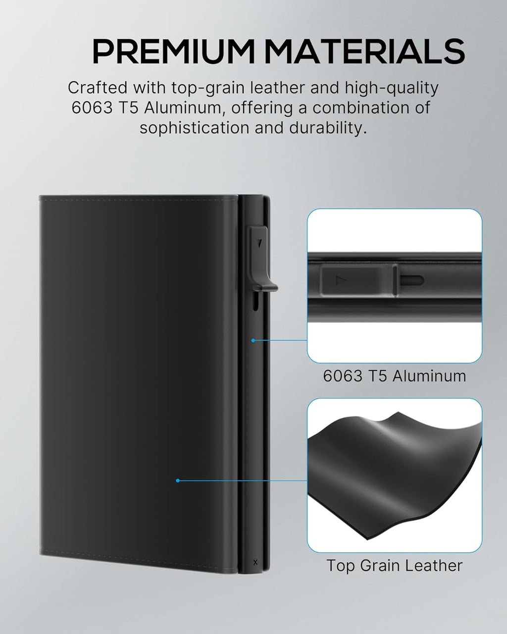 Mens Wallet Card Holder - Smart Wallet for Men, Pop Up Card Case, Top Grain Leather, RFID Blocking, Slim, Minimalist, Ultra Thin, Front Pocket, 9-14 Card Capacity | ID Window | Cash Slot (Black)