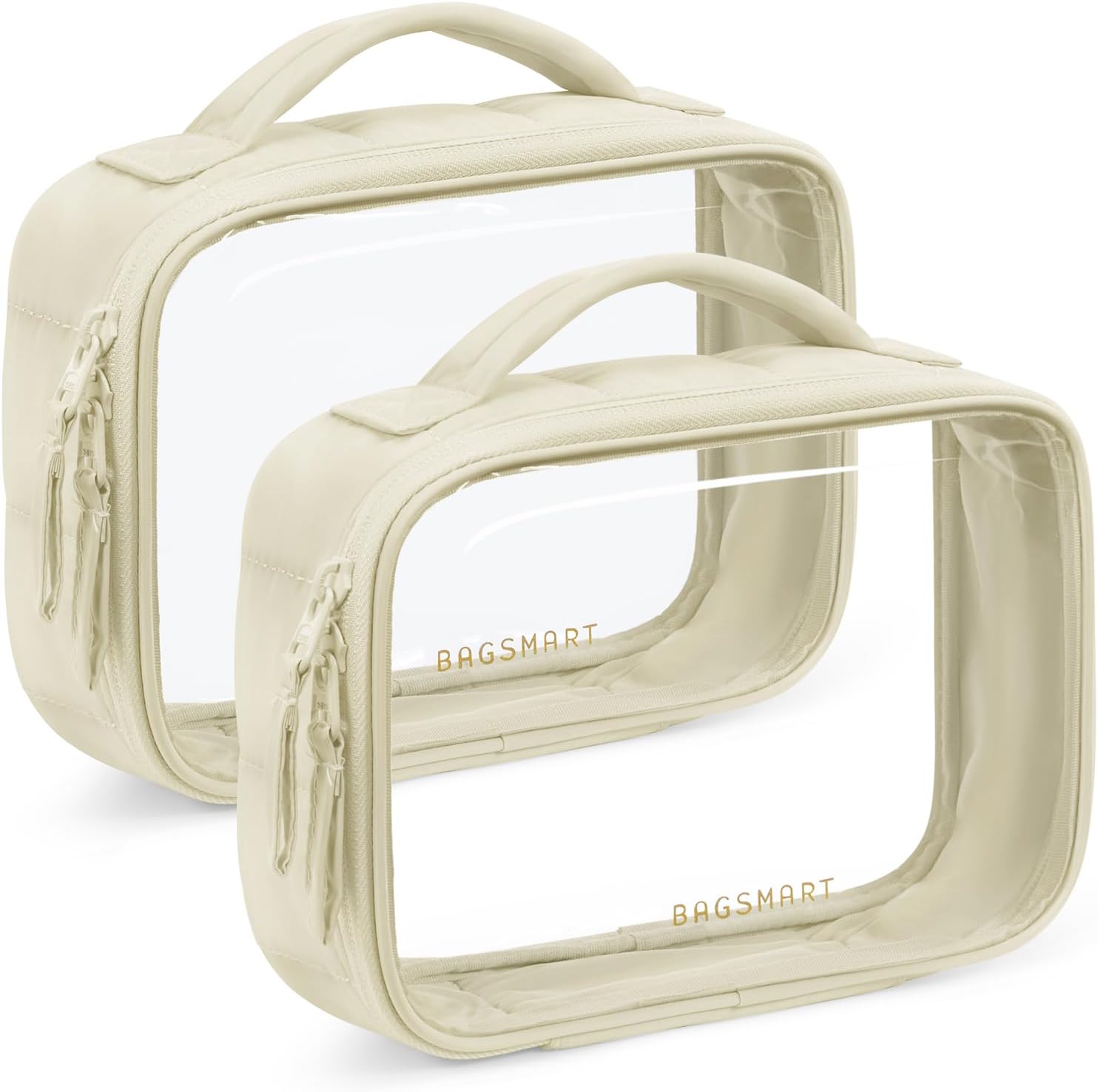 BAGSMART 2 Pack Clear Toiletry Bag, Puffy Edges TSA-Approved Travel Toiletry Bag, Large Opening with Handle, Cosmetic Organizer with Double Zipper for Women