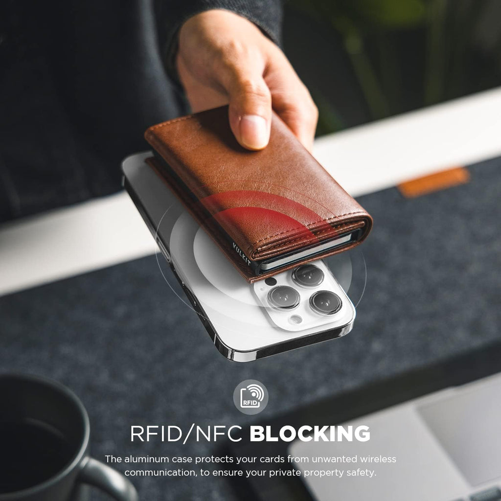 VULKIT Pop up Card Wallet Minimalist Cash Wallets RFID Blocking Leather Smart Credit Card Holder with ID window for Men(Brown)