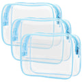 PACKISM 3 Pack TSA Approved Clear Toiletry Bags, Quart Size, Travel Makeup Cosmetic Bag for Women Men, Carry On Airport Airline Compliant, Light Blue
