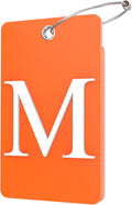 Gostwo 2 Pack Luggage Tags for Suitcases, 26 Initial Letter Travel Luggage Baggage Identification Labels ID Tag Fully Bendable Tags with Stainless Steel Loop (Orange) (Letter M)