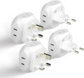 Ceptics Europe Travel Adapter Plug Set Schuko - 4 Input - Ultra Compact - Light Weight Type C, Type G - USA to Any Type C, G Countries UK, Ireland, Germany, France - 4 Pack (PT-9C-7-4PK),White