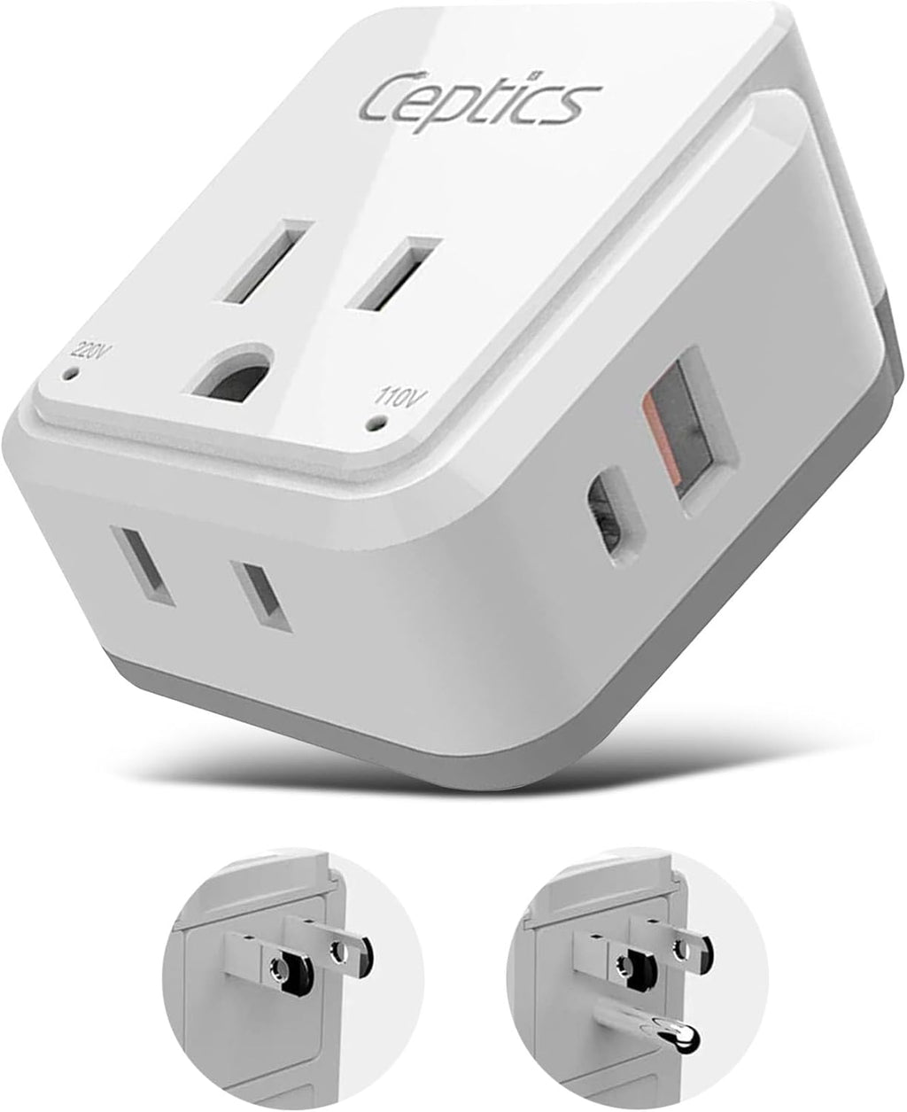 Ceptics Japan, Philippines Power Travel Plug Adapter Set, 20W PD & QC, Safe Dual USB & USB-C 3.1A - 2 USA Socket - Compact - Use in USA, Bahamas, Canada Includes Type A, Type B Swadapt Attachments
