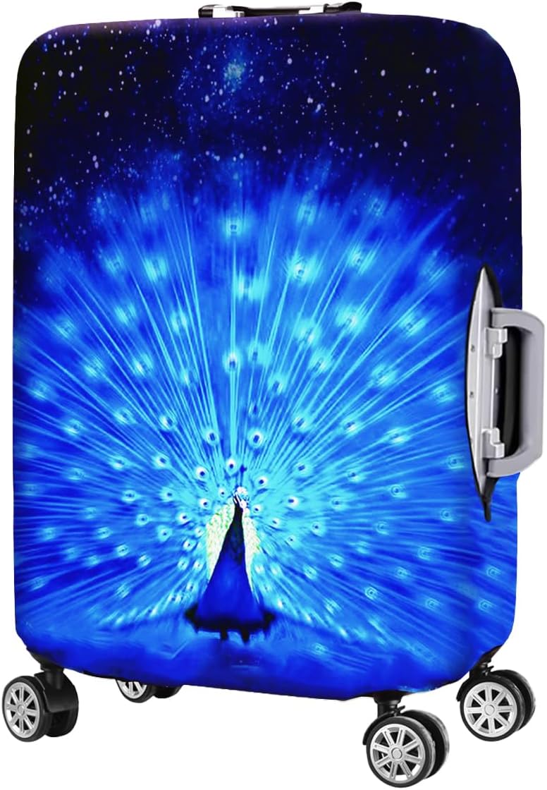 7-Mi Suitcase Cover 3D Print Design Travel Luggage Protector Trolley Case Cover 26"-28" Sleeve, BluePeacock