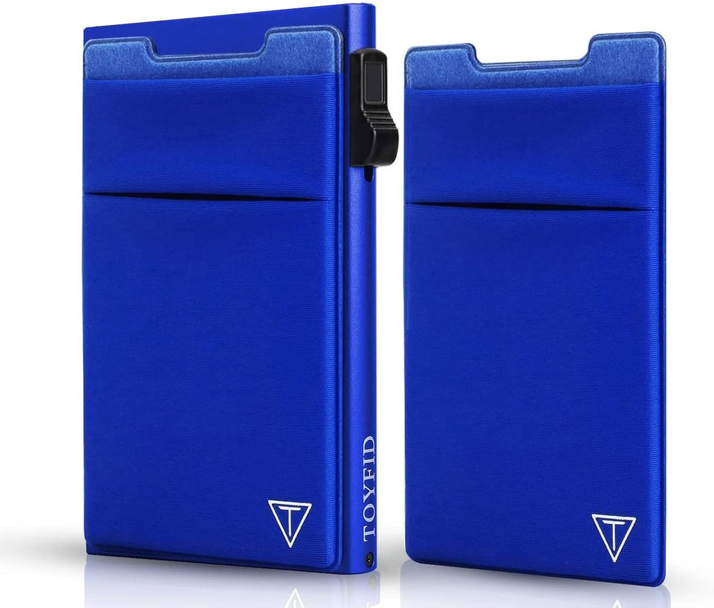 Aluminum Wallet for Men - RFID Protected, Scratch Resistant, Large Capacity, Extra Pocket, Sliding Button, Blue