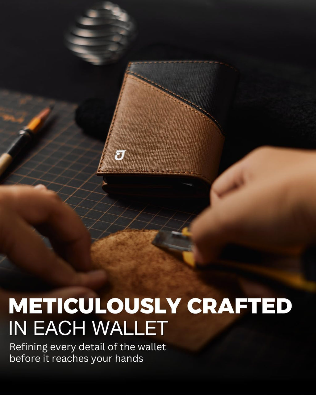 Jenoss Smart Wallet For Men: Full Grain Leather, Handcrafted, Slide Metal Pop Up Case, Slim RFID Blocking Credit Card Holder, Compact 12 Cards Slot Organizers, ID, Money Clip(Brown & Black)