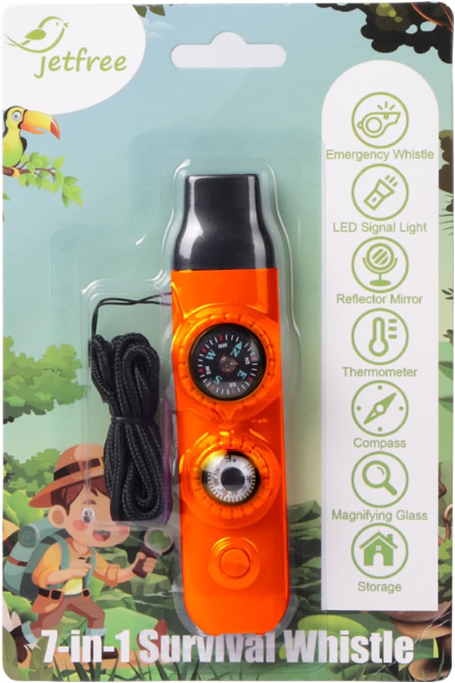 Multifunctional Survival Emergency Whistle for Kids with Compass Hiking Survival, Thermometer & Neck Lanyard | Emergency Safety Gear for Hiking, Camping, Kayaking, Boating, Climbing