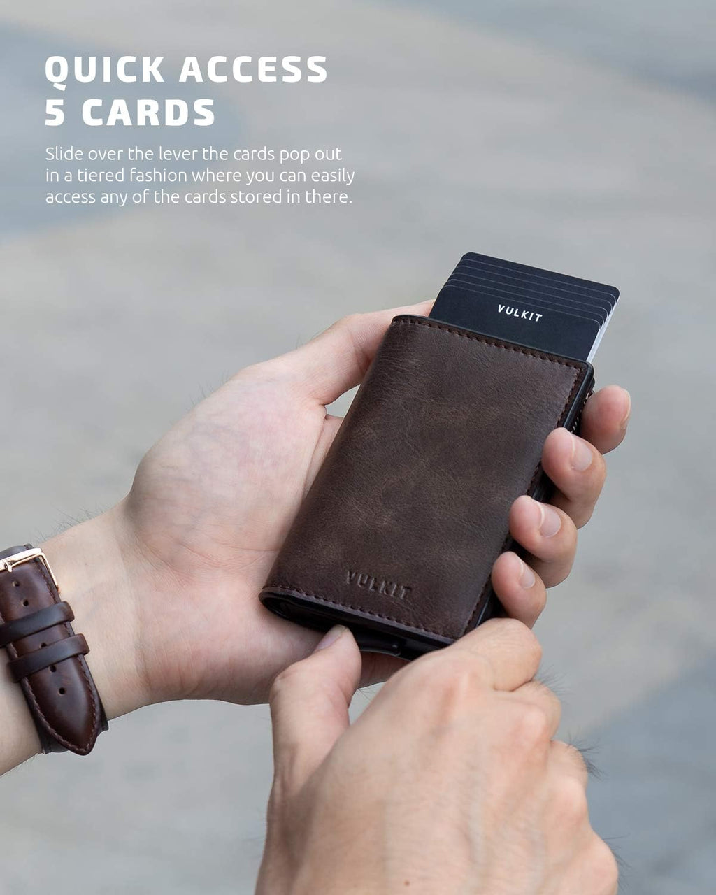 VULKIT Card Holder Pop Up Slim Wallet Leather RFID Blocking Card Case Up to 8 Credit Cards