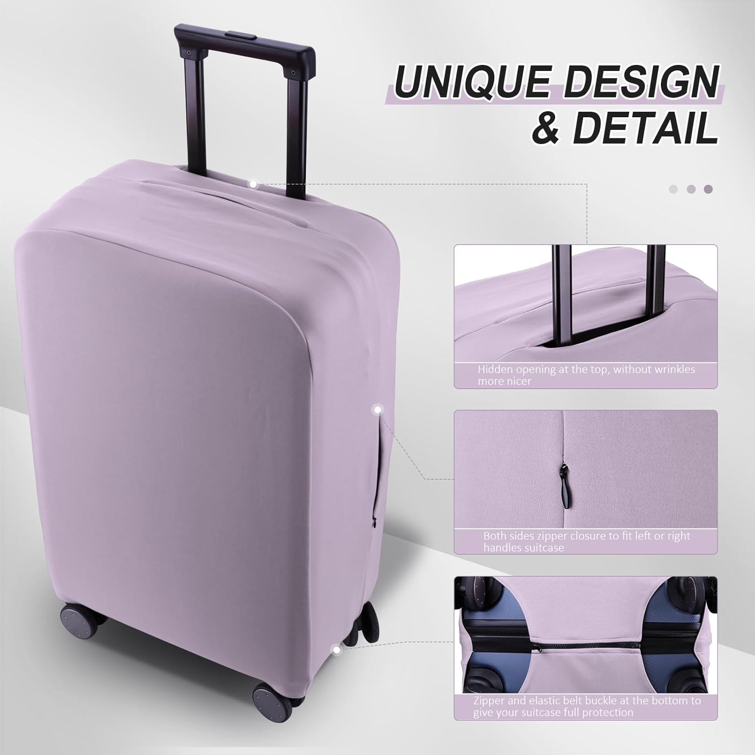 Travel Luggage Cover Suitcase Protector Scratch-Resistant Fit 19-31 Inch Suitcase, Not Included Suitcase (Lavender Purple, M(24-25 inch))