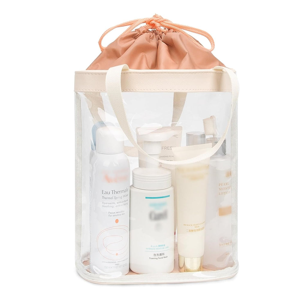 Travel Toiletry Bag, Clear Makeup Bag for Women, TSA Approved Toiletry Bag, Waterproof Clear Bag Cosmetic Pouch, Transparent Makeup Organizer, Carry on Airport Airline Compliant, Beige