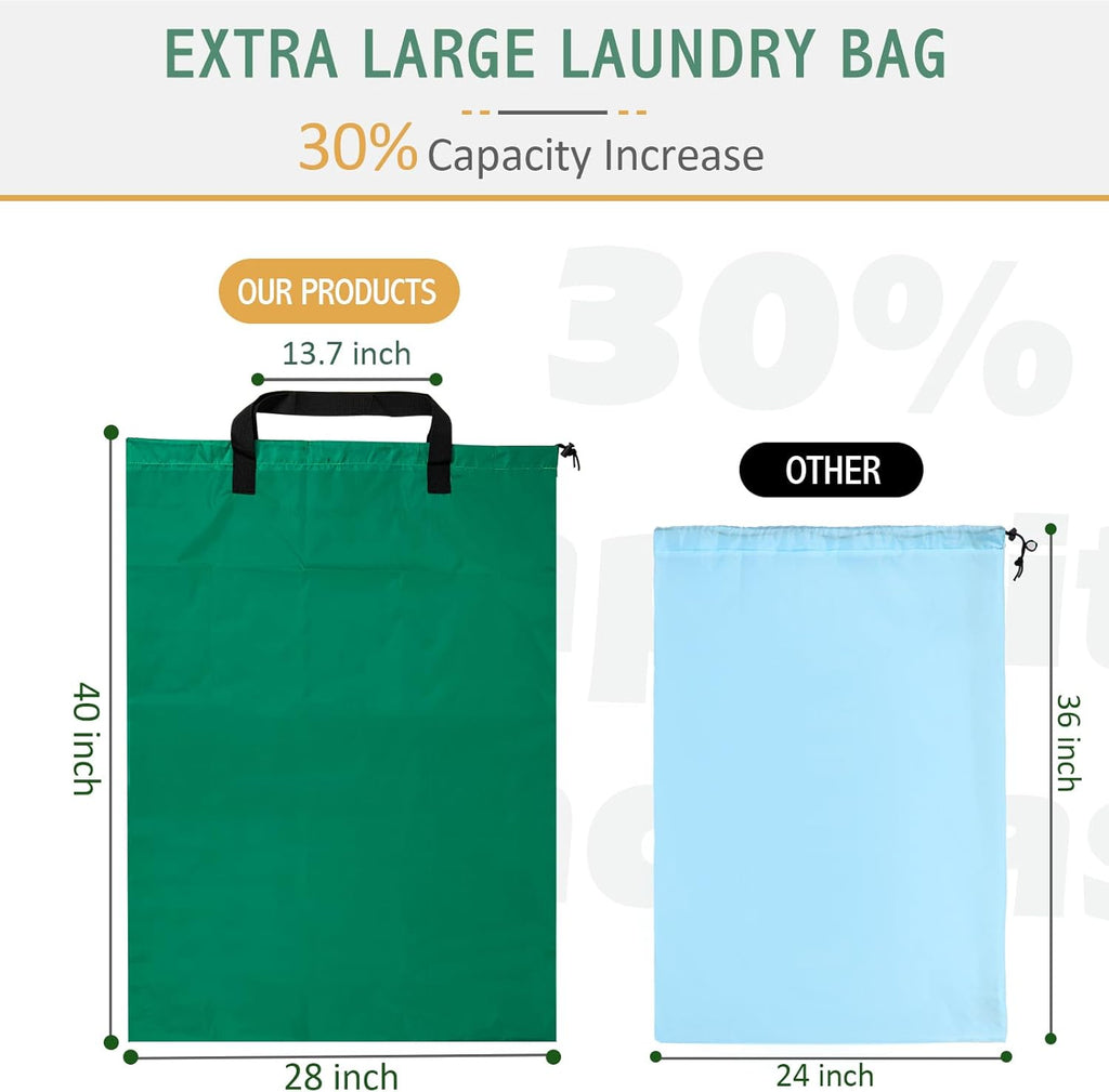 Extra Large Laundry Bag With Handles, Heavy Duty, Travel Laundry Bag for Dirty Clothes, 28" x 40" (Green)