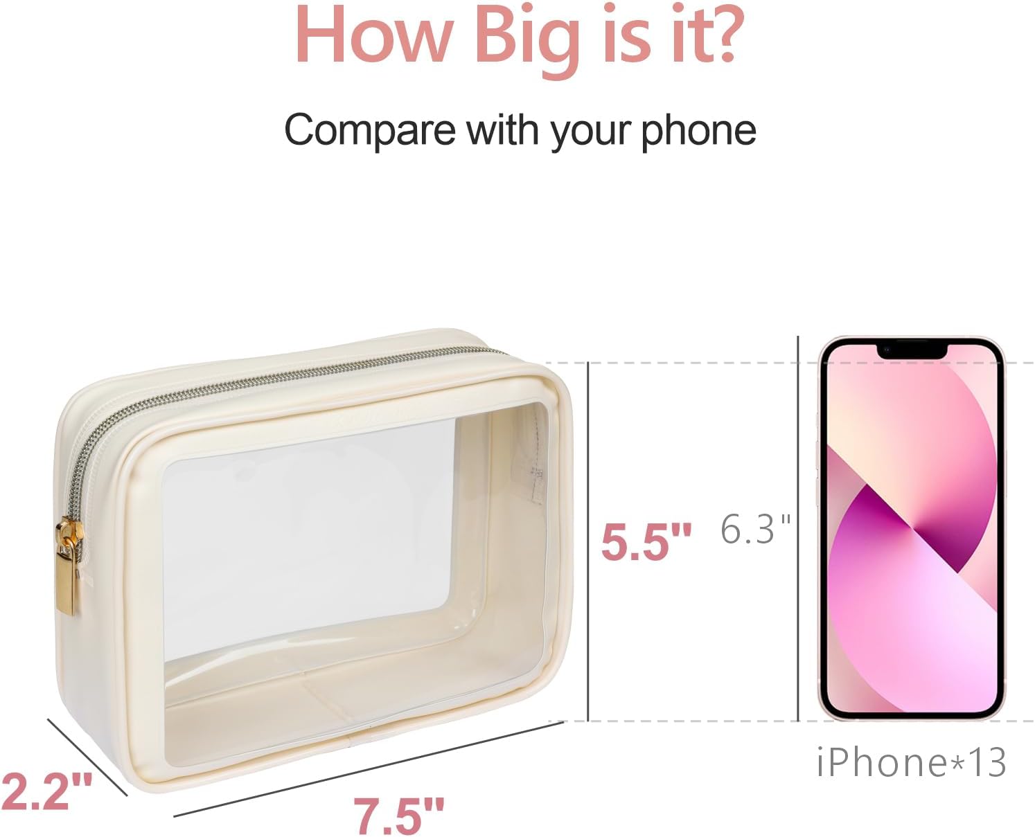 PACKISM Clear Makeup Bag - Soft Plastic Color-Edged TSA Approved Toiletry Bag, Reusable Clear Toiletry Bags with Golden Zipper, Beige