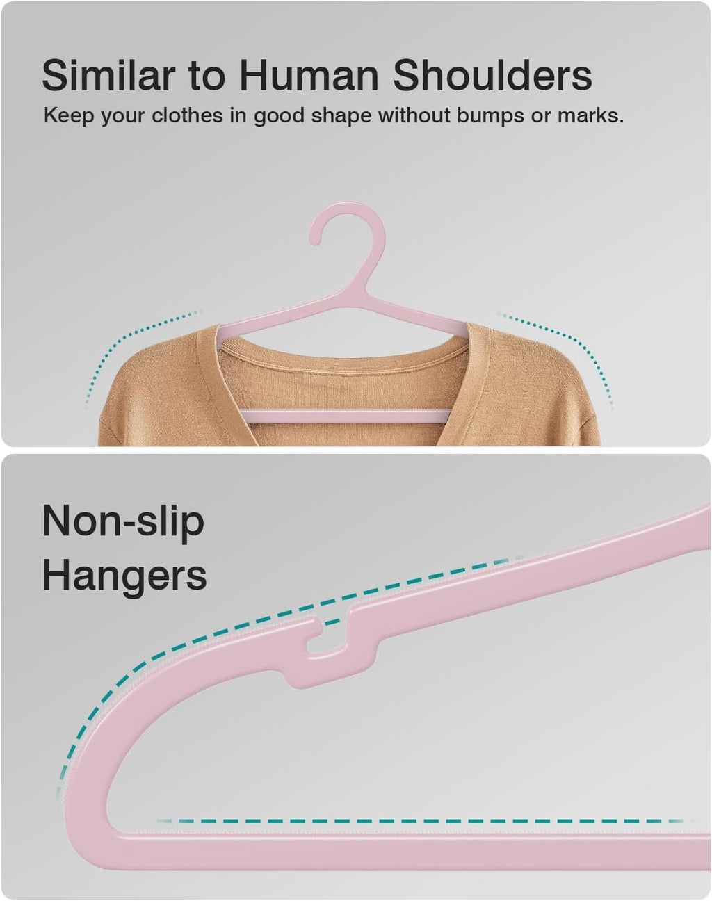 100 Pack Clothes Hangers, Non Slip Plastic Coat Hangers, Space Saving, Heavy Duty, Hanging Dry Wet Clothes, 16.4" x 8.3", Light Pink, UAPY05100P