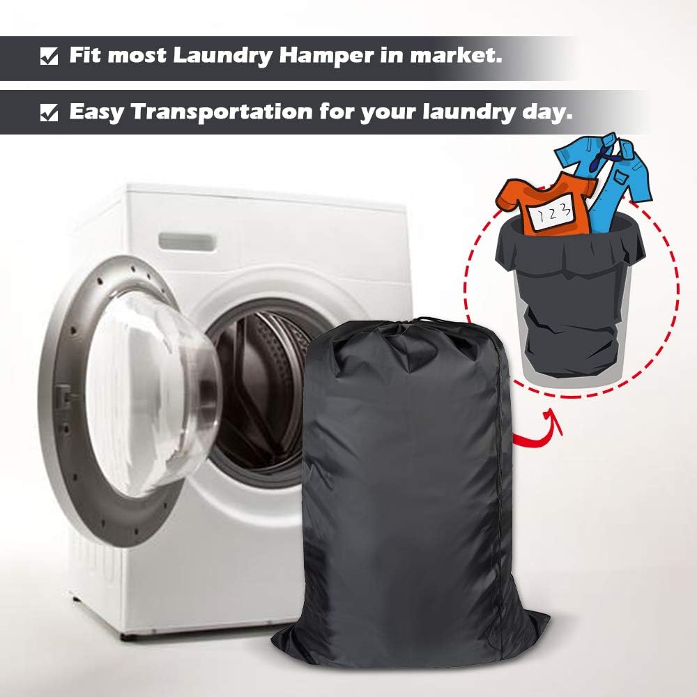 Washable Travel Laundry Bag with Drawstring (3 Pack), Large Dirty Clothes Bag Fit a Laundry Basket or Clothes Hamper, Enough to Hold 4 Loads of Laundry,26x39 inches Black 3