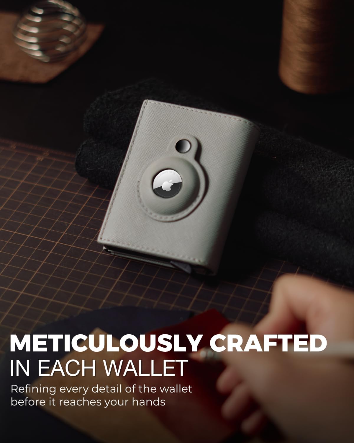 Jenoss Smart AirTag Wallet for Men & Women: Full Grain Leather, Handcrafted, Pop Up Case, Slim, RFID Blocking, Credit Card Holder, Apple Air Tag Tracker Minimalist 9-12 Slot | ID & Cash (Black& Grey)