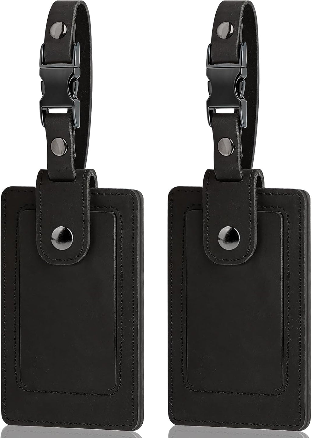 Premium Genuine Leather Luggage Tags for Suitcases - Quick Release, Privacy Protection, Elegant and Durable, Travel Essential Luggage Tag - 2 Pack Black
