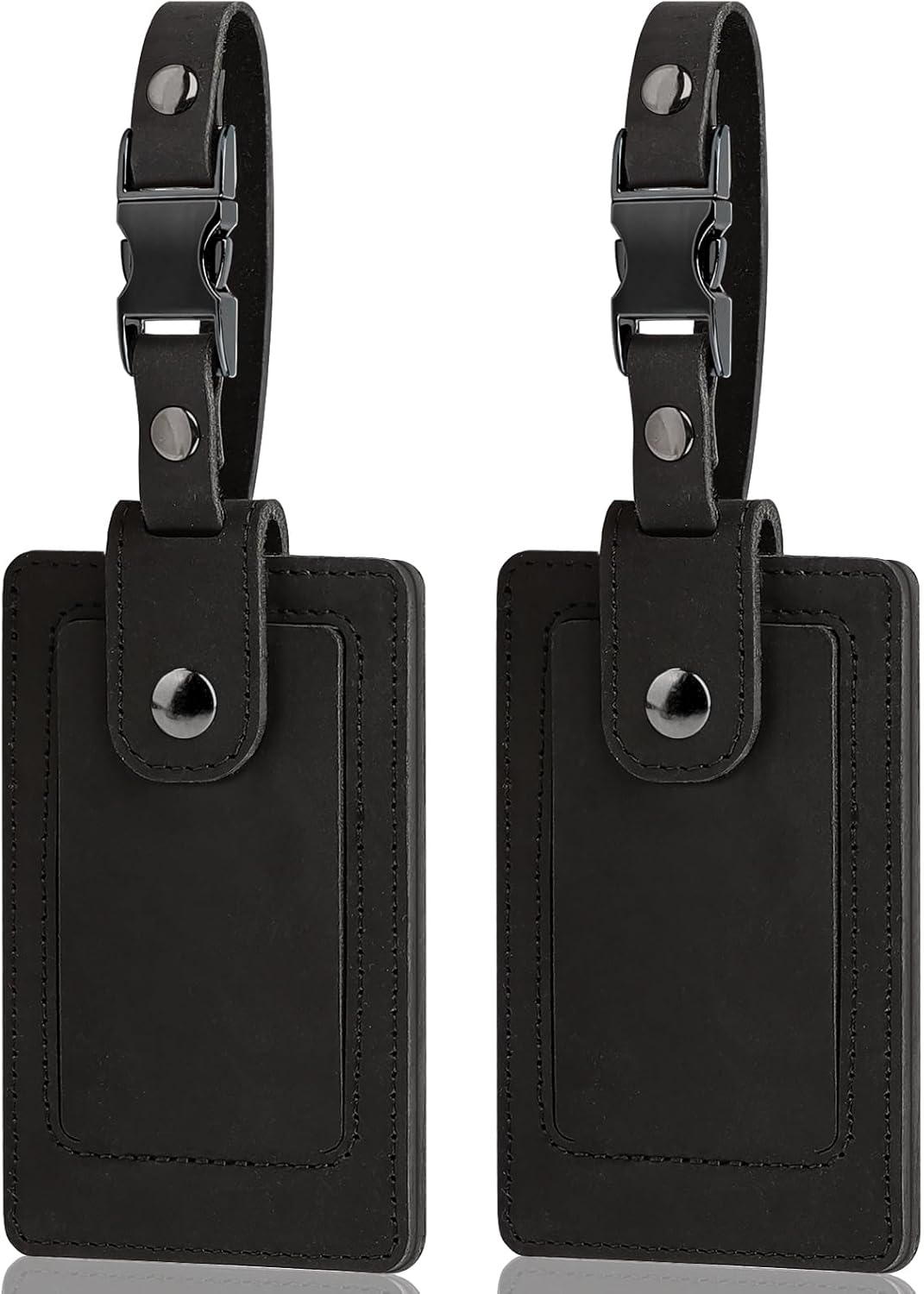 Premium Genuine Leather Luggage Tags for Suitcases - Quick Release, Privacy Protection, Elegant and Durable, Travel Essential Luggage Tag - 2 Pack Black