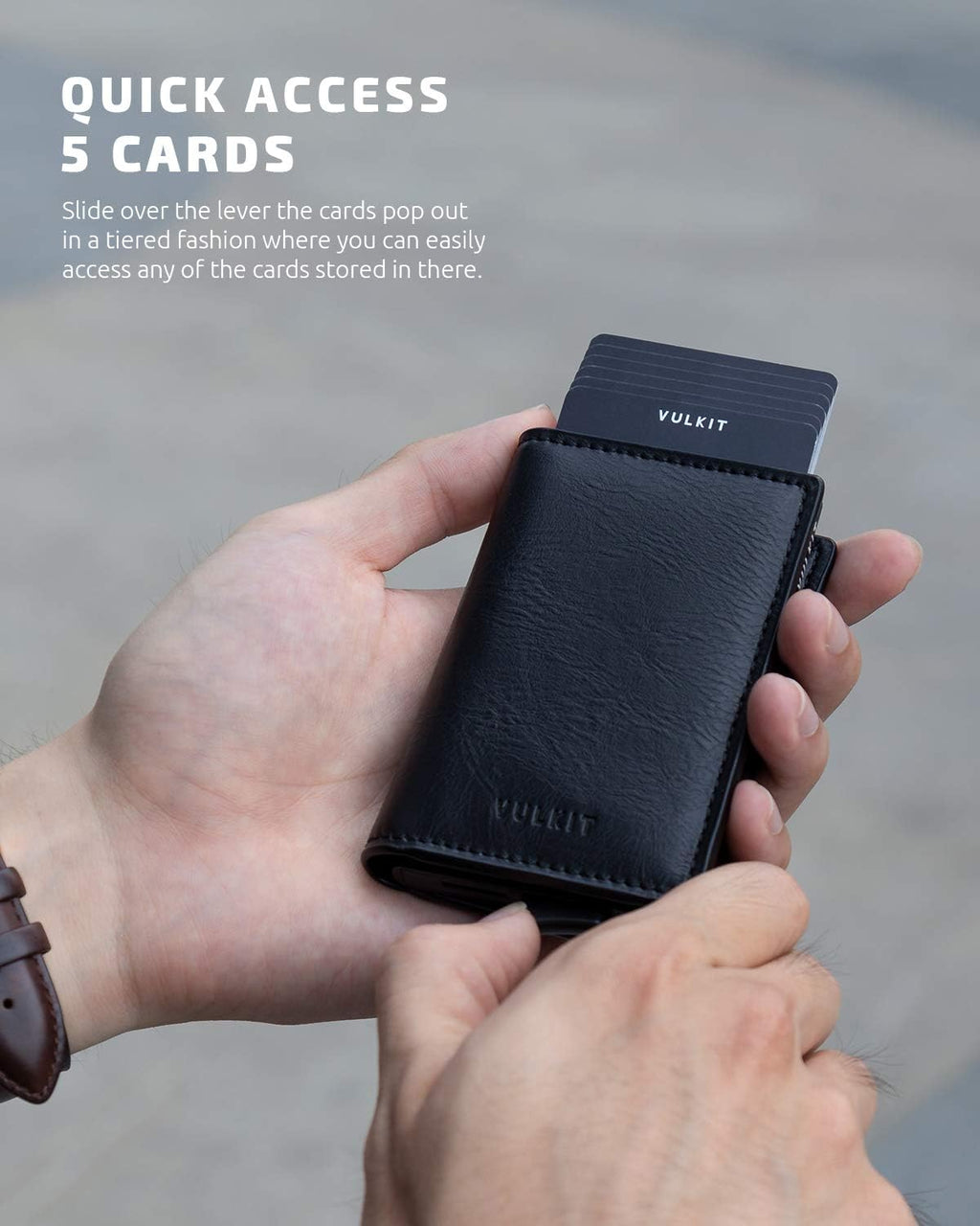 VULKIT Card Holder Pop Up Slim Wallet Leather RFID Blocking Card Case Up to 8 Credit Cards
